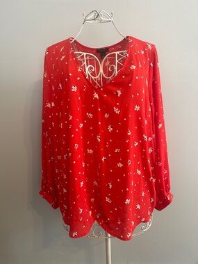 Halogen Red Floral V-Neck Long-Sleeve Blouse